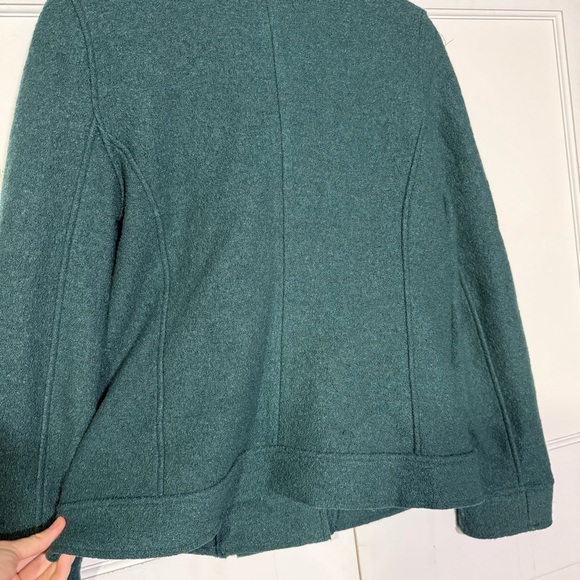 Tahari Moto Sweater Jacket Boiled Wool Green Size Large Textured Pockets - Picture 8 of 11